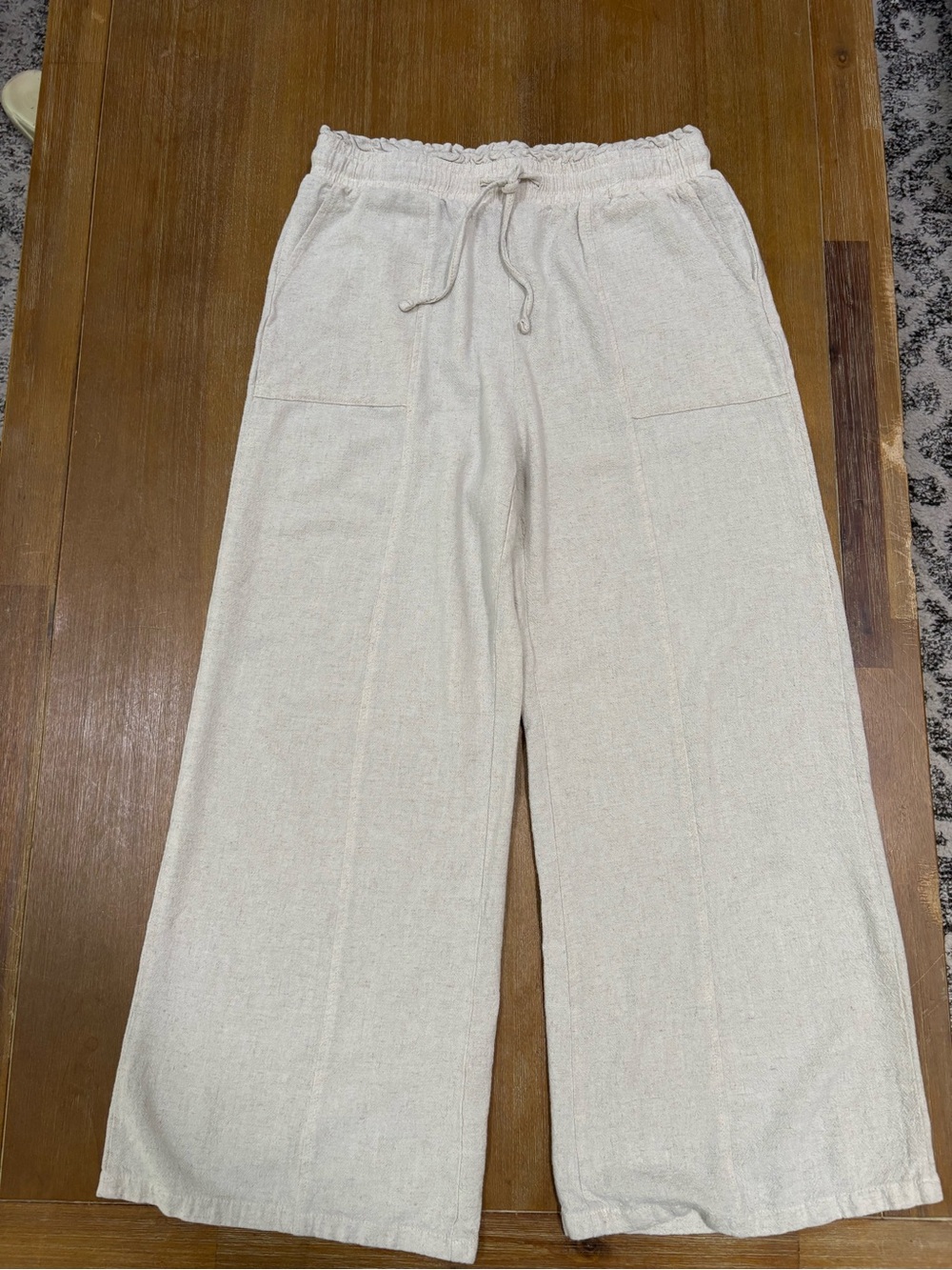 Cream Wide-Leg Drawstring Pants